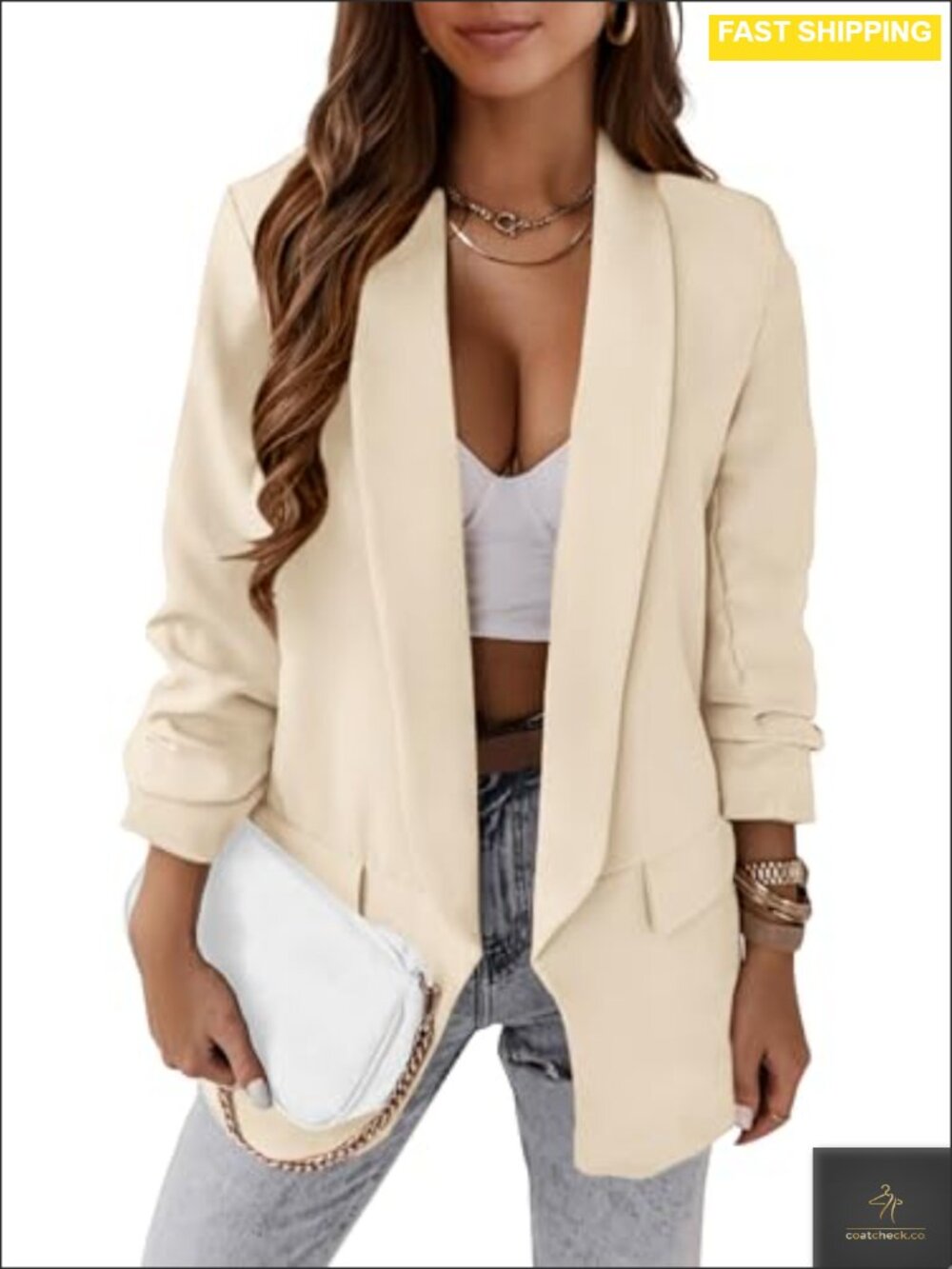 Oversized Open Front Blazer Women Business Casual Lightweight Polyester